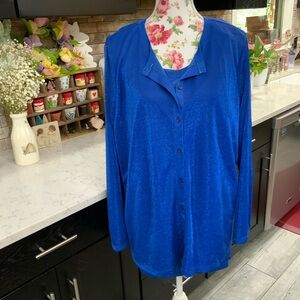 LOGO Layers by Lori Goldstein Metallic Blue Cardigan Jacket Tank Top Set
XL/1X